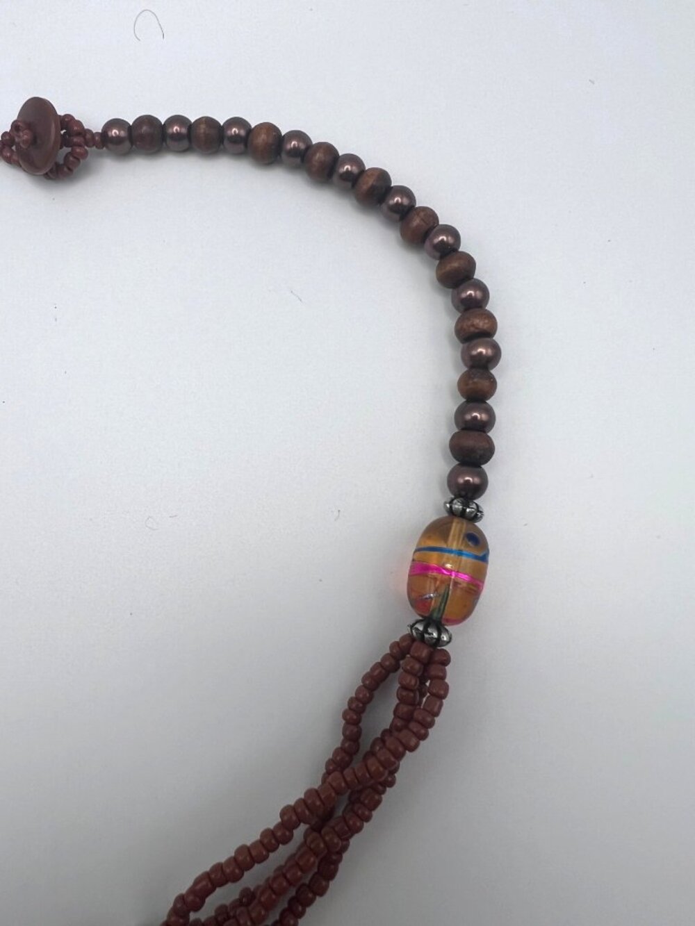 Artisan Beaded Necklace Mother Of Pearl Sunburst Pendant Roses Multicolor 18.5" - Picture 10 of 12
